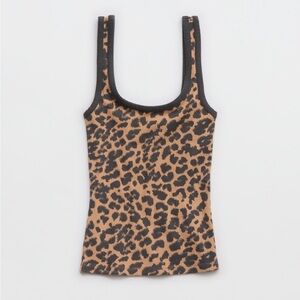 Aerie Double Scoop Neck Tank Top Beach Dune Leopard Print Size XXL